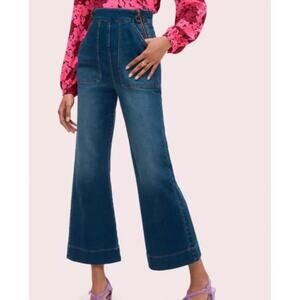 Kate Spade Jeans Womens 29 Wide Leg Cropped High Rise Spade Zipper Pulls Boho